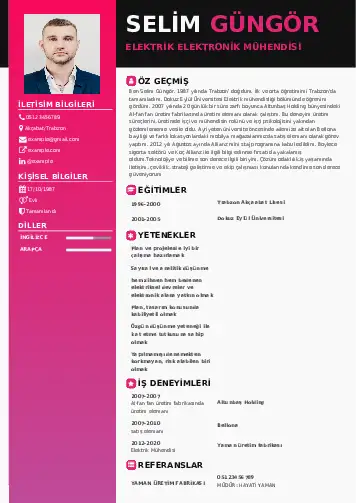 Elektrik Mühendisi CV Örnekleri cv indir